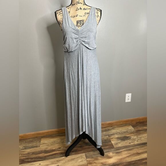Anthropologie’s Maeve gray knit asymmetrical sleeveless midi dress medium Petite - Picture 2 of 10